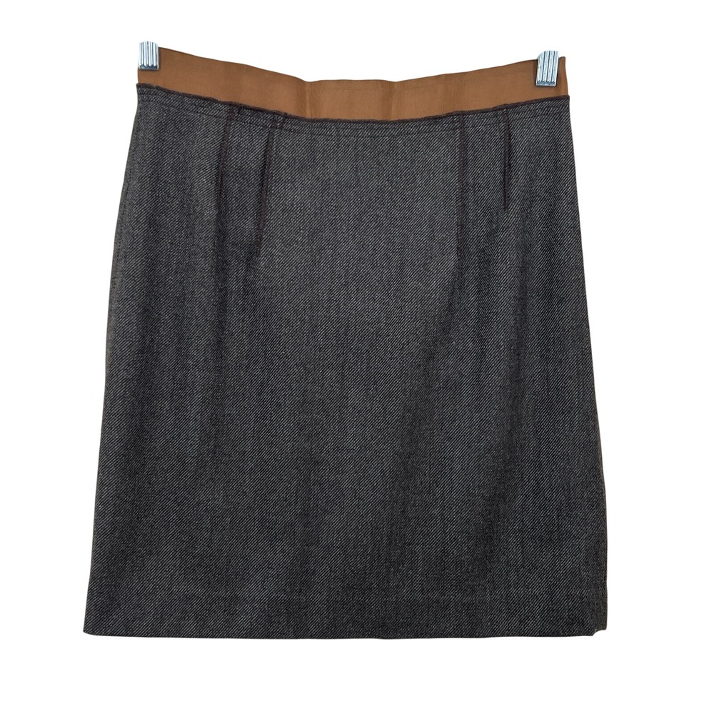 LOFT Pencil Skirt Womens 6P Gray Wool‎ Blend Ribbon Trim Dark Academia Office
